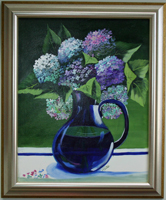 P-1225 - Painting - Hydrangeas in Blue Pitcher