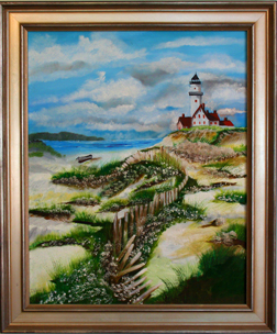 P_2981 - Painting - Lighthouse On Bluff